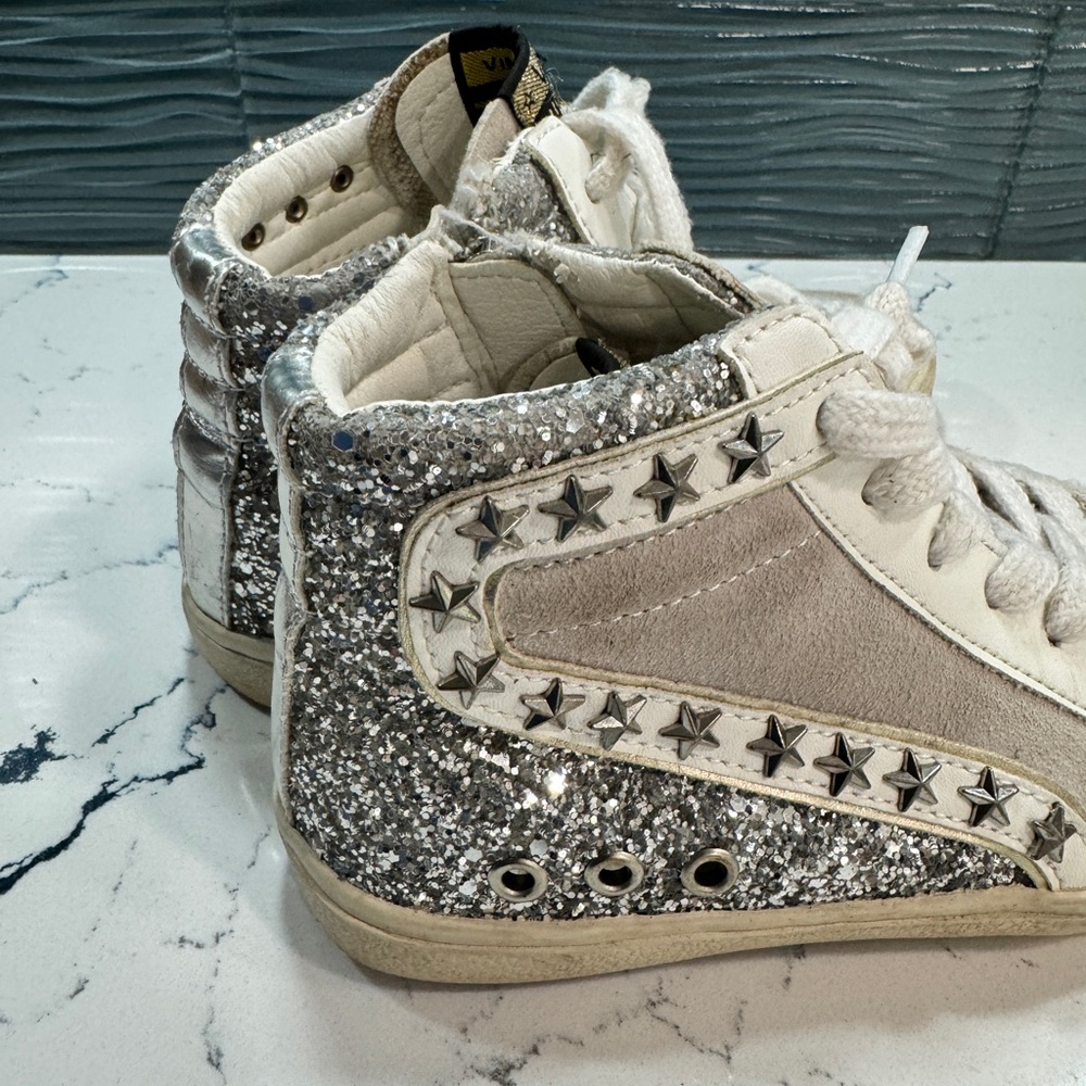Vintage Havana Ray Silver Glitter Studded Sneaker high top girls size 3